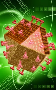 Digital illustration of HIV Virus in colour background