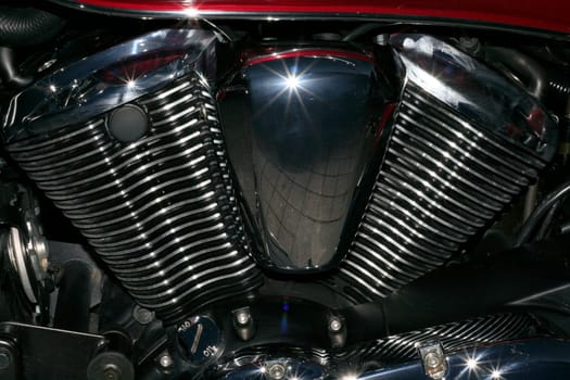 Old metal red motorbike engine