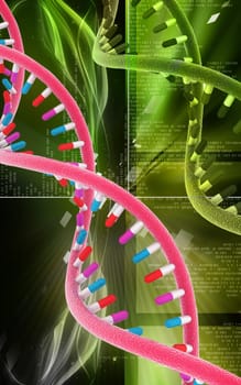 Digital illustration DNA structure in colour background