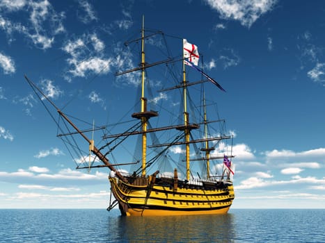Computer-generated 3D illustration with the British flagship HMS Victory
