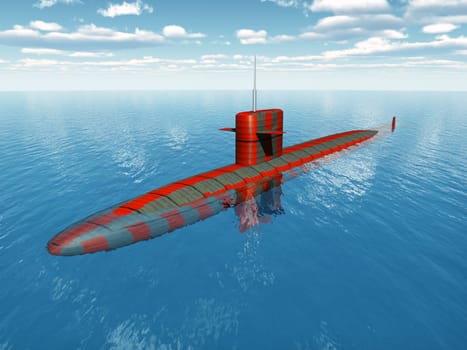 Computer-generated 3D illustration with an American nuclear submarine from the Cold War