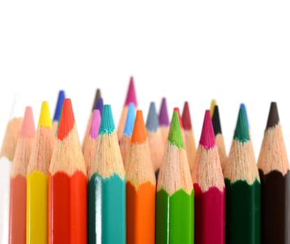 Color pencils on white background