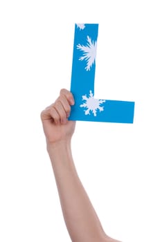 A Hand Holding a L with Snowflakes, Isolated