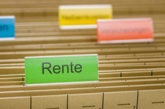 Hanging folders with the inscription Pension