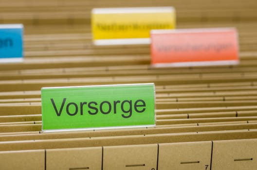 Hanging folders with the inscription Vorsorge