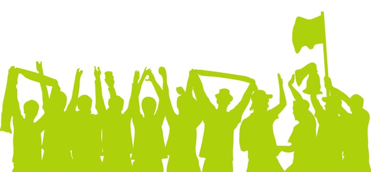 Silhouette of cheering fans in green