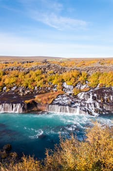 Hraunfossar is a very beautiful Icelandic waterfall in the west of the island.