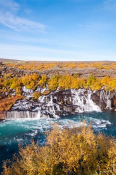 Hraunfossar is a very beautiful Icelandic waterfall in the west of the island.