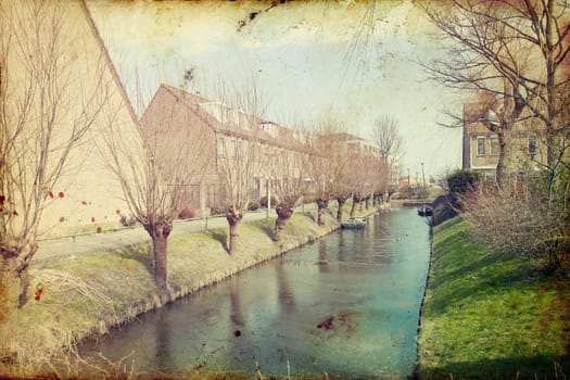 Duch Rural landscape - Old photo of canal in a small Netherland village