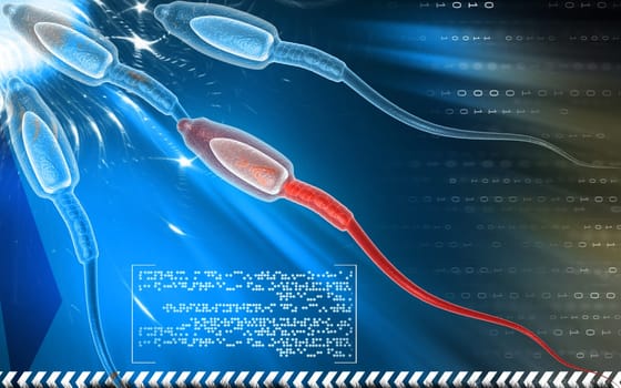 Digital illustration of sperm in colour background