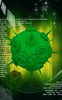 Digital illustration of HIV Virus in colour background