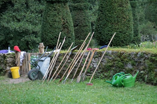 Garden tools on a wall