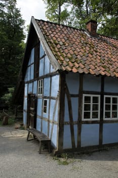 Blue half-timbered house