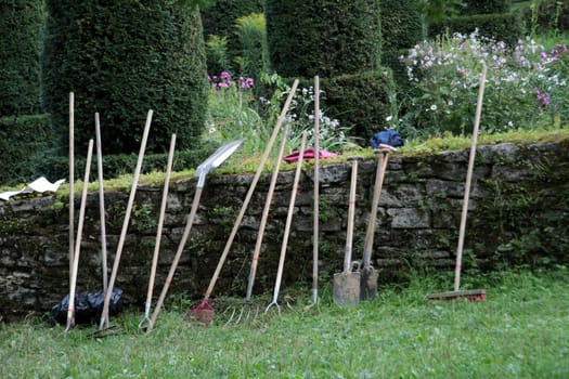 Garden tools on a wall