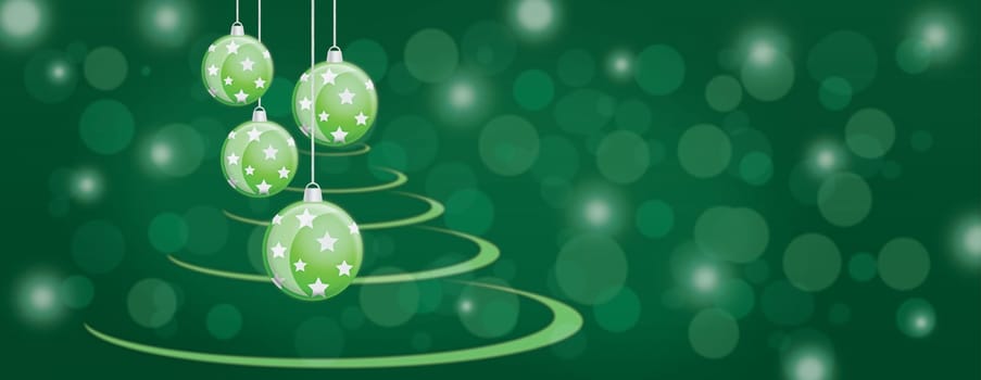 Green bauble balls christmas panorama background for timeline coverphoto timeline header or banner with copy space