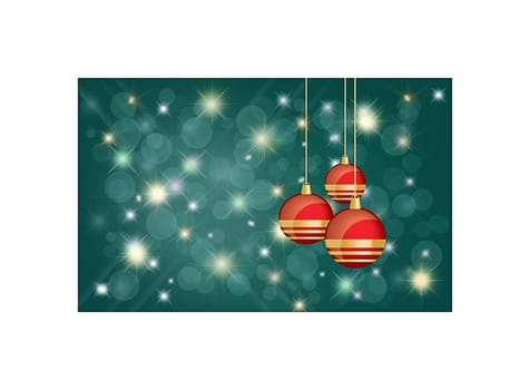 Greetings christmas card background with copyspace for message with shiny red and gold  bauble balls and bright stars