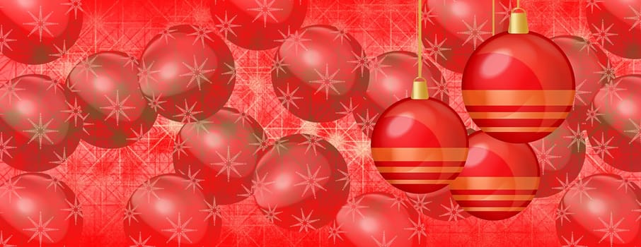 Christmas background red baubles on panaorama banner timeline cover photo size