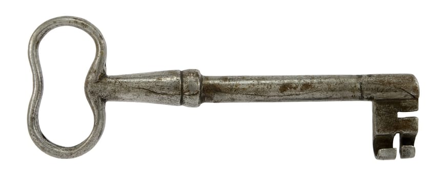 Old rusty door key isolated on a white.