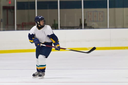 Female ice hockey player playing in a game