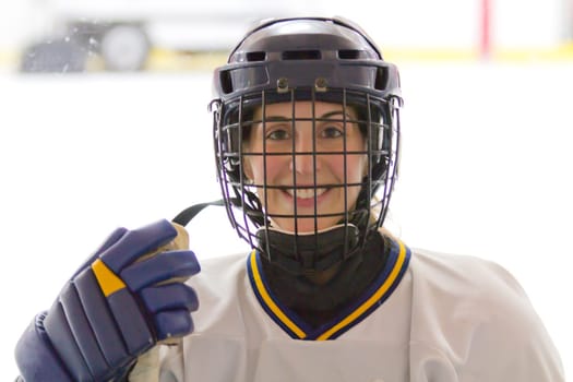 Female ice hockey player playing in a game