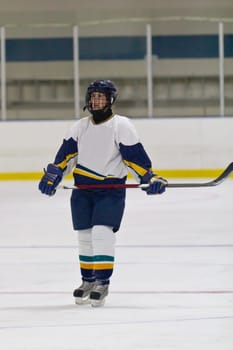Female ice hockey player playing in a game
