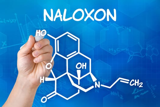 Hand draws chemical structural formula of naloxone