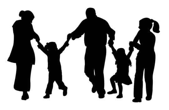 family with children having fun,playing, running, silhouette vector