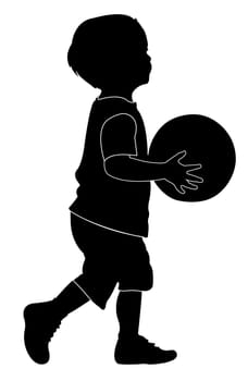 child playing basketball, child and ball, silhouette vector