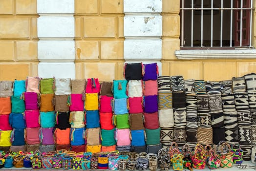 Souvenir bags for sell in Cartagena, Colombia.  The style is typical of the Wayuu Indians
