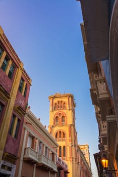 Cartagena Public University tower bathed in golden late afternoon light in Cartagena, Colomba