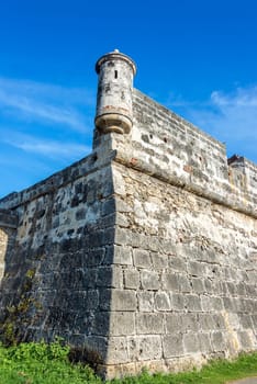 Corner of the defensive wall that surrounds the historic center of Cartagena, Colombia