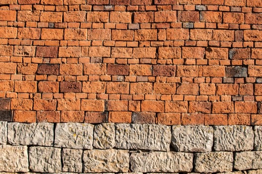 Brick wall of old rural house as background