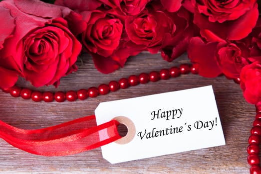 Background with Happy Valentines Day Label and red Roses