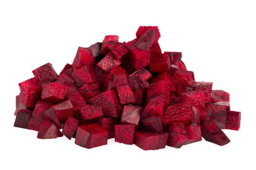 Chopped raw beetroot isolated on white background.