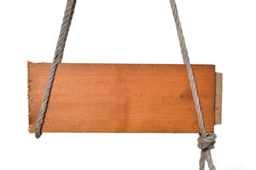 old wooden sign hangs knitting rope