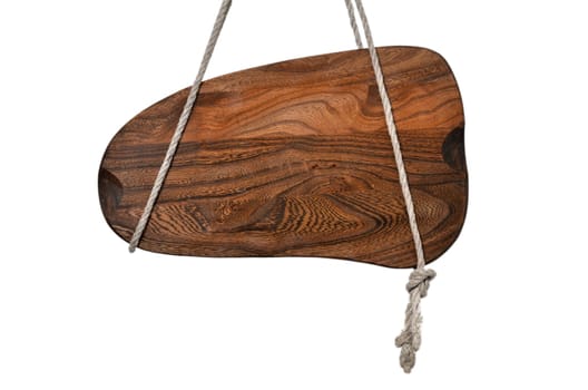 old wooden sign hangs knitting rope