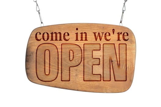 Open wooden sign open door sign.