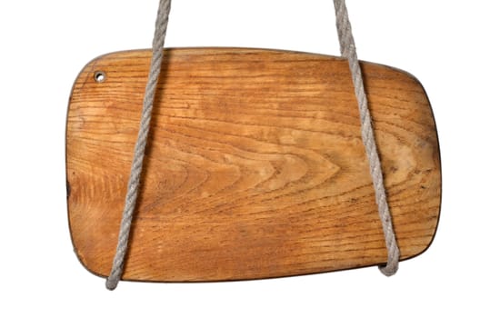 old wooden sign hangs knitting rope
