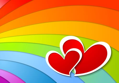 Valentines Day abstract background. Two vector paper hearts