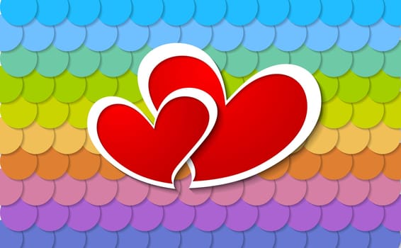 Valentines Day  abstract background. Two vector paper hearts