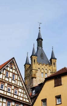 Old town and blue tower in Bad Wimpfen