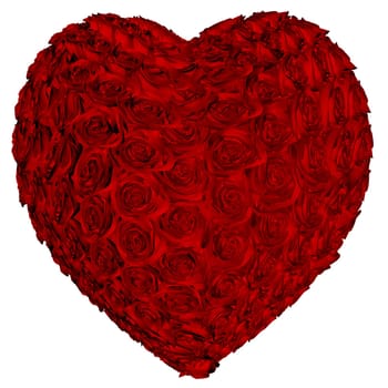 heart made ​​with red roses with clipping path