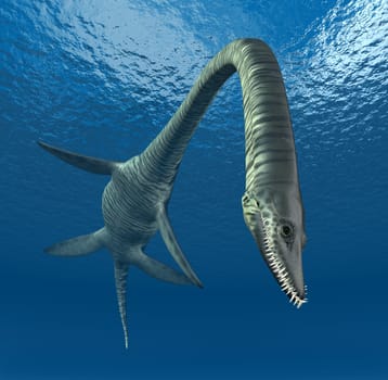 Computer-generated 3D illustration with the prehistoric plesiosaur Elasmosaurus