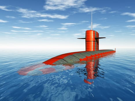 Computer-generated 3D illustration with an American nuclear submarine from the Cold War