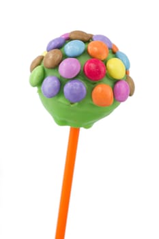 Cake pop,decorated candy against a white background
