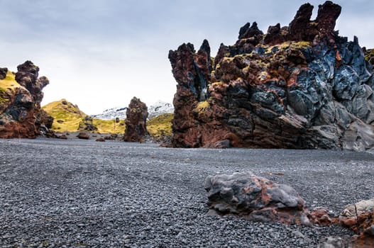 Icelandic beach with black lava rocks, Snaefellsnes peninsula, Iceland