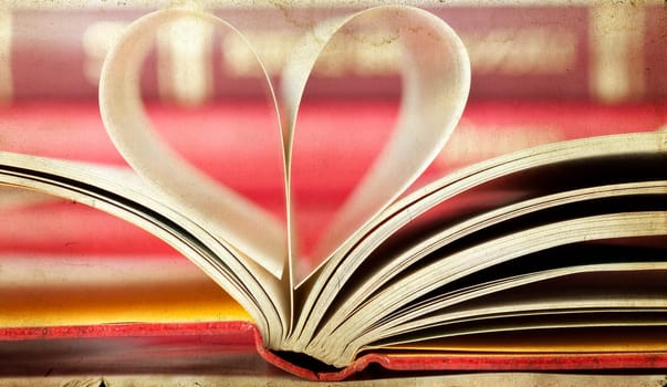 Vintage photo of heart shaped book pages