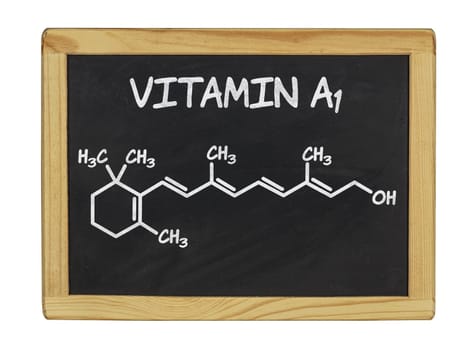 chemical structural formula of vitamin A on a slate