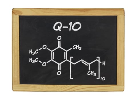 chemical structural formula of Q 10 on a slate