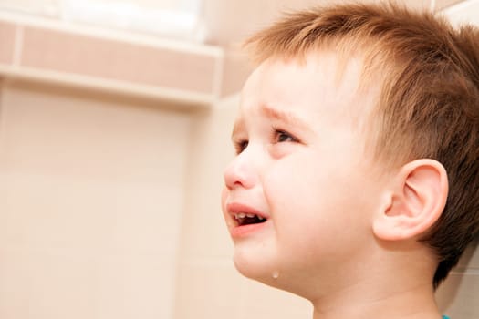 Portrait Of Crying Baby Boy In Home.